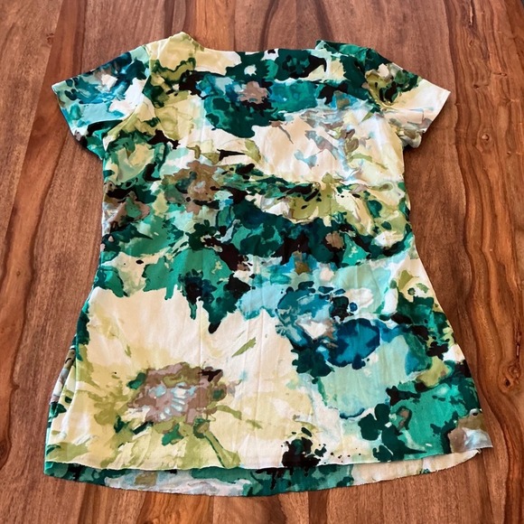 Dressbarn Womens Green Floral Tiered Ruffle V-Neck Short Sleeve Blouse Small - Picture 9 of 9